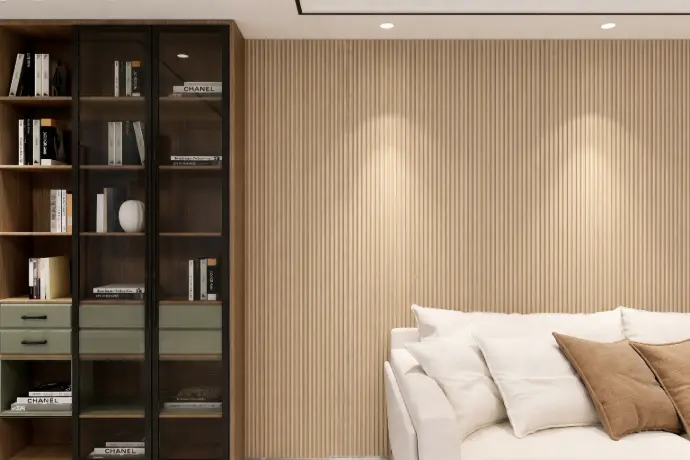 ambiente de salón con panel madera indoor