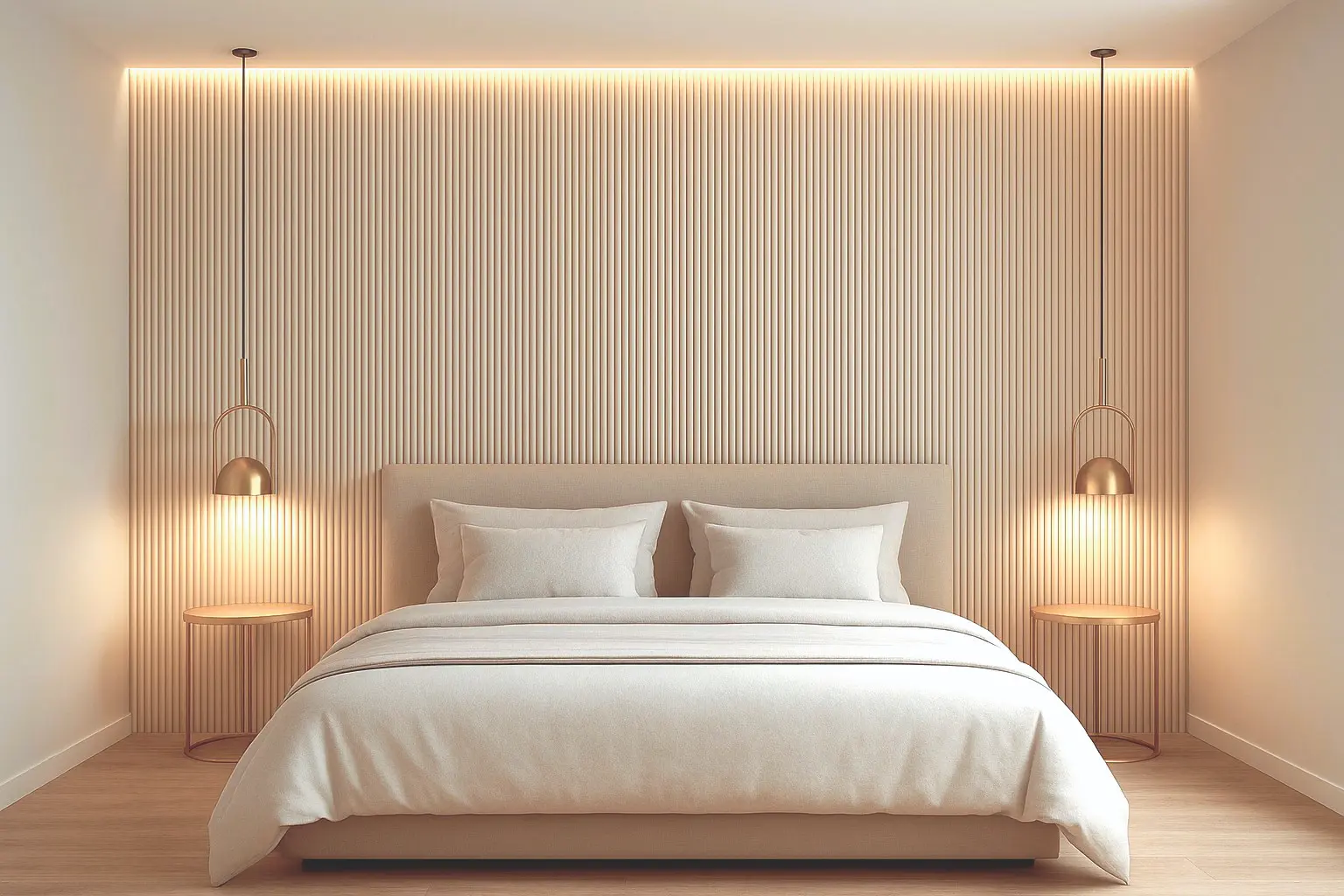 ambiente salón con panel wpc cuero