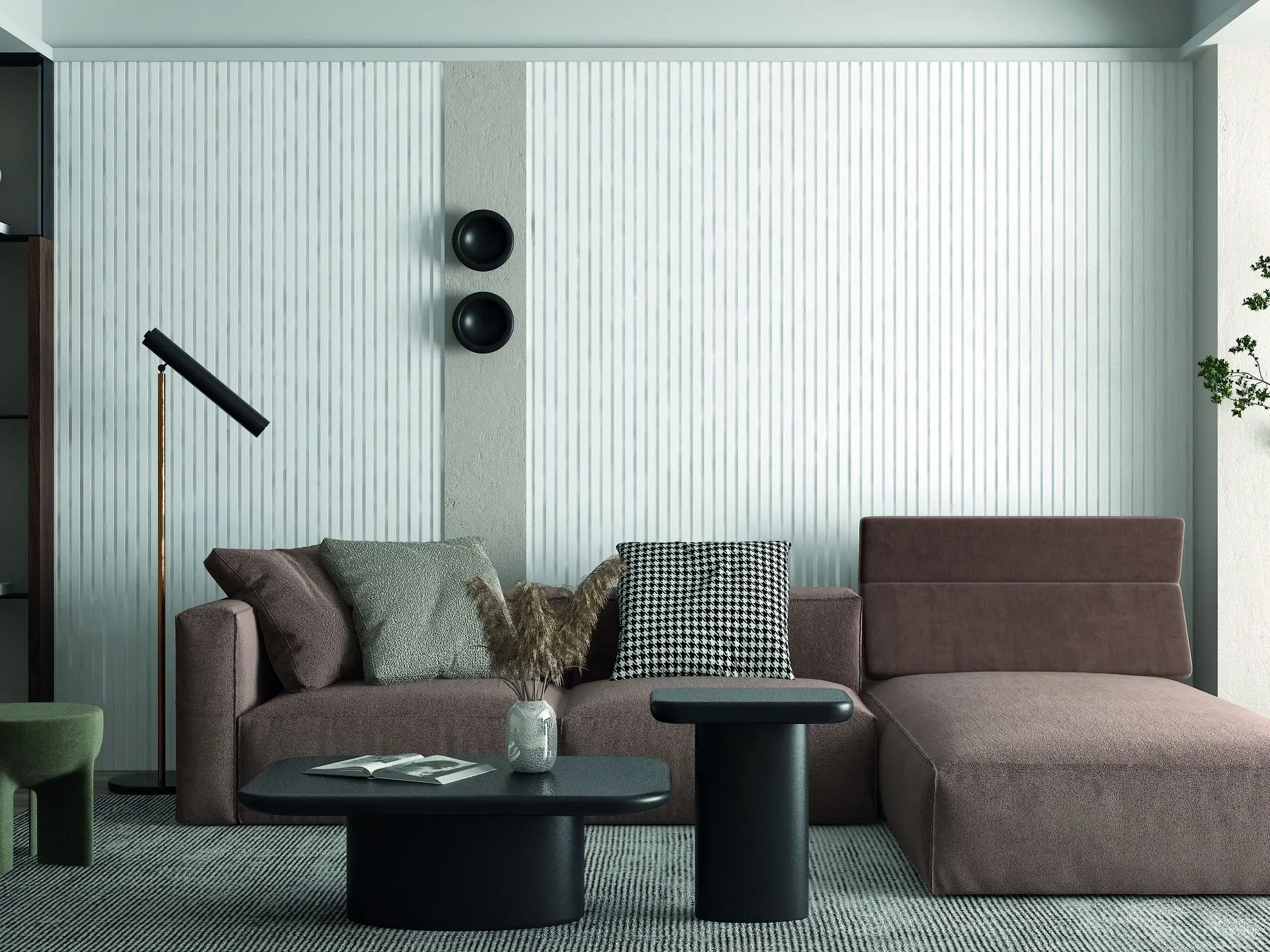 ambiente salón con panel wpc ibiza